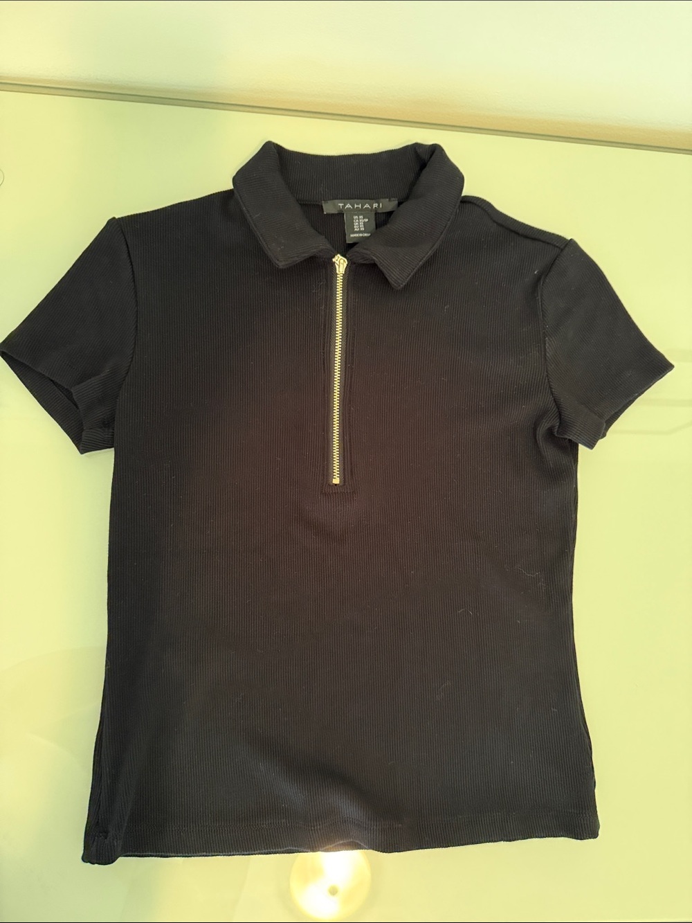 Tahari Black Short-Sleeve Polo with Gold Zip